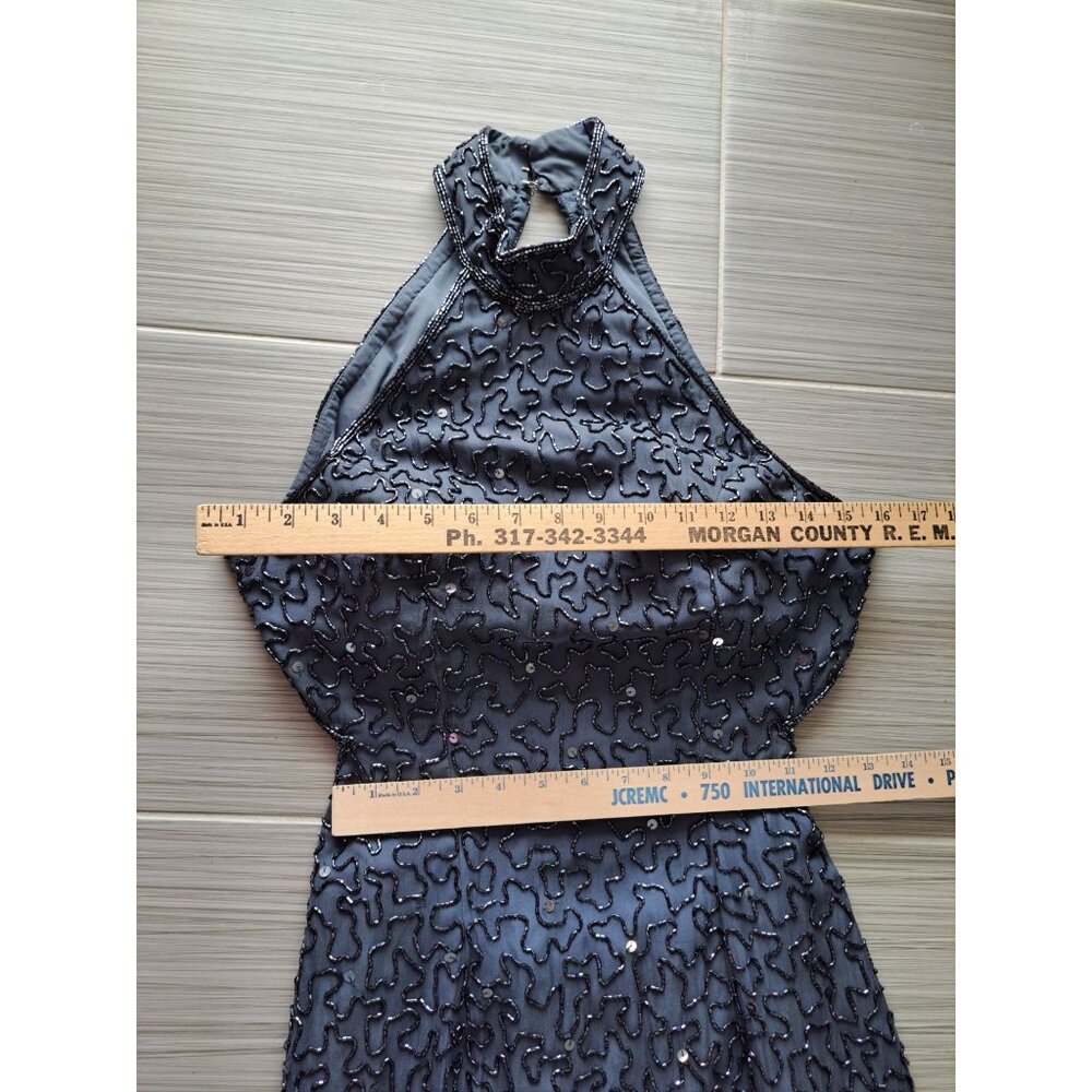 Andretta Donnatello Beaded Halter Neck Maxi Gown Dress Open Back Silk L Formal - Picture 10 of 13